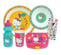 Lot vaisselle - FUN HOUSE - HELLO KITTY - Verre, Assiette creuse Ø16 cm, Asiette Ø22 cm, Couverts, Gourde, Boîte à goûter