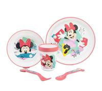 Set vaisselle enfant Minnie Mouse Being More Minnie 5 pièces antidérapant - Assiette, bol, gobelet et couverts avec base en silicone bicolore, idée cadeau