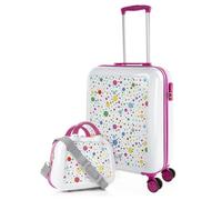 Set Valise Rigide, Lot De Valises Soute Avion 4 Roulettes 703650B Points Blanc-Fuchsia
