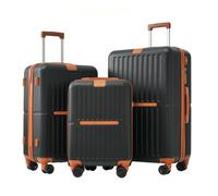 Set Valises 3PCS M-L-XL ABS - USB&Porte-Gobelet - 4 Roues 360° - TSA - noir&marron