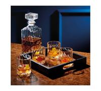 BarCraft Set Cadeau Carafe À Whisky Et Verre, Set 5 Pièces En Verre Taillé, Carafe 900Ml Avec Bouchon En Silicone Et 4X Gobelets, 26 X 10 X 24 cm