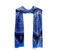 Seta Sole Écharpe en 100 % soie fabriquée en Italie 45 x 160 cm - Mandala conçu à la main - Foulard élégant femme, accessoire mode artisanal lac de Côme, bleu, Taille Unique