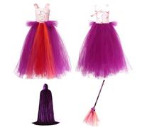 Setauoo Costume de Sorcière pour Fille - Ensemble De Sorcière | Tenue de Princesse avec Cape et Balai pour Réunion Familiale, Spectacle, Cosplay, Représentation Théâtrale, Fête et
