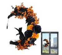 Setauoo Couronne d'halloween avec Une Couronne de Porte de Chat légère et Halloween avec Une Couronne de Chat légère, décoration d'horreur pour la Porte d'entrée Halloween Home Party Decor