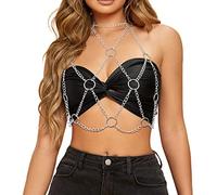 Sethain Cuir Chaîne de corps Punk Cuir Ceinture de poitrine Ceintures en filet gothique Délirer Chaînes de soutien-gorge Boîte de nuit Accessoires corporels pour femmes (T)