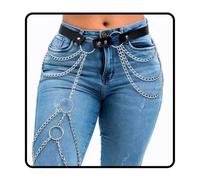 Sethain Cuir Chaîne de taille Noir Punk Cuir Ceinture de cuisse Gothique Superposé Chaîne de jambe Boîte de nuit Ceintures abdominales en PU Pour les danseuses