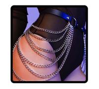 Sethain Punk Cuir Chaîne de corps Noir En couches Chaînes Multicouche Taille Chaînes Boîte de nuit Accessoires de carrosserie Bijoux pour femmes et filles