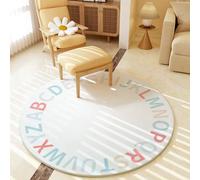 SETHEPACE Antidérapant Tapis Rond Enfant, Alphabetique Tapis Doux Chambre, Tapis de Jeux Bébé pour Chambre d'enfant, Salle de Jeux, Salle de Classe, Salon (Blanc, 120 cm Rond)