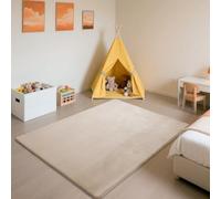 SETHEPACE Tapis d'éveil et de Jeux Bebe Epais de 3 CM, Tapis Salon Chambre Poil Ras Brun Clair 120x120 CM, Tatami Tapis Doux pour la Chambre Bebe, Chambre d'enfants