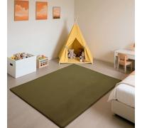 SETHEPACE Tapis d'éveil et de Jeux Bebe Epais de 3 CM, Tapis Salon Chambre Poil Ras Vert Militaire 180x180 CM, Tatami Tapis Doux pour la Chambre Bebe, Chambre d'enfants