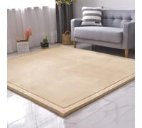 SETHEPACE Tapis Velours Corail Tapis Bebe, 3CM épaissir Tapis Enfant, Antidérapant Ramper pour Les Tapis Motricité Bébé, Tapis Bebe Epais pour Les Tapis D'éveil et de Jeux(Marron Naturel, 150 * 150)