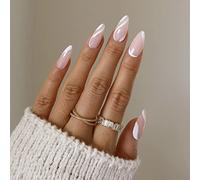 Sethexy Abstrait Stylet Faux Ongles Nu Rose Coller sur les ongles Ligne ondulée Faux ongles 24 pièces Acrylique De l'art Appuyez sur les pointes des ongles pour les femmes et les filles