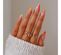 Sethexy Abstrait Stylet Faux Ongles Nu Rose Coller sur les ongles Ligne ondulée Faux ongles 24 pièces Acrylique De l'art Appuyez sur les pointes des ongles pour les femmes et les filles