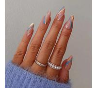 Sethexy Abstrait Stylet Faux Ongles Nu Rose Coller sur les ongles Ligne ondulée Faux ongles 24 pièces Acrylique De l'art Appuyez sur les pointes des ongles pour les femmes et les filles