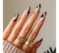 Sethexy Abstrait Stylet Faux Ongles Nu Rose Coller sur les ongles Ligne ondulée Faux ongles 24 pièces Acrylique De l'art Appuyez sur les pointes des ongles pour les femmes et les filles