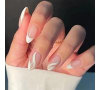 Sethexy Amande Tourbillon Appuyez sur les ongles Pastel Résumé Coller sur les ongles Rose Été Faux Ongles 24 pièces Art Faux ongles pour les femmes et les filles (Blanc)