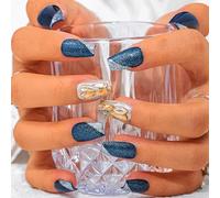 Sethexy Bleu Strass Cercueil moyen Faux Ongle Oeil de chat Paillettes Fait main Faux ongles Or Cristal Naturel Brillant Appuyez sur l'ongle Qualité professionnelle pour les femmes et les filles (1)
