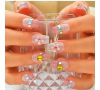 Sethexy Cercueil court Fait à la main Ongles à presser Français Pointe rose Faux ongles Strass 3D Acrylique Faux ongles Brillant Salon Faux ongles à coller pour femmes et filles 10PCS (1)