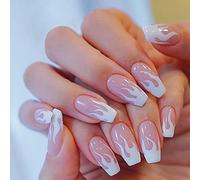 Sethexy Flamme Faux Ongles Moyen Ballerine Faux ongles Rose Appuyez sur les ongles 24 pièces Brillant Acrylique Coller sur les ongles pour les femmes et les filles