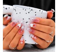 Sethexy Français Œil de chat Fait à la main Ongles pressés Rose Dégradé Long cercueil Pierre de Rhin Faux ongles Acrylique Salon Faux ongles pour femmes et filles 10PCS (Rose2)