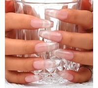 Sethexy Français Long Coffin Faux ongles roses Simple fait à la main Faux ongles brillants Acrylique pailleté Faux ongles Qualité salon Nail Art Amovible pour femmes et filles (Z)