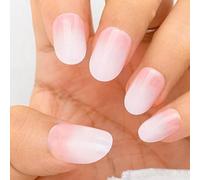 Sethexy Glossy Ombre Faux Ongles Nude Rose Ongles à coller Gradient Art Design Press on Nails 24Pcs Acrylique Faux Ongles Autocollants pour femmes et filles (Courte ronde - Rose Dégradé)