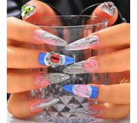 Sethexy Long Stiletto Fait à la Main Ongles à Presser Acrylique Paillettes Gothique Oeil du Diable Faux Ongles pour Femmes et Filles - Salon 10PCS (1)