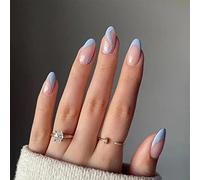 Sethexy Lot de 24 faux ongles en acrylique en forme d'amande, tourbillon français, à coller, pour femmes et filles