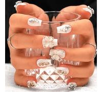 Sethexy Luxe Pierres de Rhin Mat Faux ongles Papillon 3D Cercueil moyen Faux ongles Perle Fait à la main Faux ongles Qualité durable de salon Accessoires en métal pour femmes et filles (O)