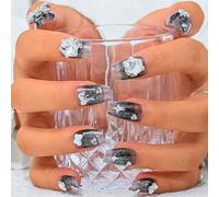 Sethexy Noir Pente Strass Fait main Faux Ongle Cristal 3D Cercueil moyen Faux ongles Paillettes Brillant Appuyez sur l'ongle Qualité professionnelle pour les femmes et les filles (7)