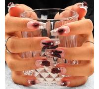 Sethexy Paillettes Papillon Fait à la main Faux ongles Fleurs 3D Cristaux Long cercueil Faux ongles Fard à joues Perle Faux ongles Qualité salon pour femmes et filles (G)