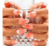 Sethexy Rose Pierre de strass Fait à la main Faux ongle Fleur 3D Perle Cercueil long Faux ongles Ligne dorée Rougir Naturel Brillant Press on Nail Qualité salon pour les femmes et les filles (J)