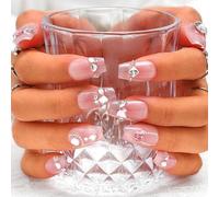 Sethexy Rose Strass Cercueil moyen Faux ongle Coeur 3D Papillon Cristaux Fait à la main Faux ongles Fard à joues dégradé Ongles à presser Ongles de qualité durable de salon pour femmes et filles (U)