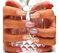 Sethexy Rose Strass Fait à la main Faux ongles Oeil de chat Cercueil moyen Faux ongles Doré Paillettes Brillant Ongles à presser Ongles de qualité durable de salon pour femmes et filles (C)