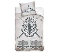 Setino Parure de lit Grise Harry Potter 100% Coton - Housse de Couette Réversible 140x200 cm + Taie d'oreiller 65x65 cm