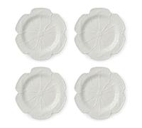 SETOF 4 Assiettes à dîner 3D en grès ivoire sculpté de 27,9 cm - Assiettes en grès ivoire sculptées - Vaisselle inspirée du jardin héritage pour les repas et les divertissements quotidiens et