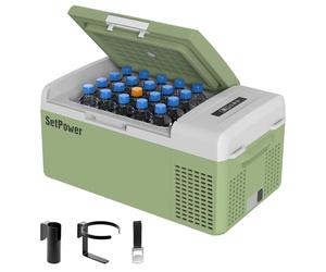 Setpower FC15 - Réfrigérateur portable 12 V - Refroidisseur de voiture - Refroidisseur rapide - 15 l/15,8 ct - Congélateur portable 12/24 V CC - 110/240 V CA - Refroidisseur électrique (vert, 15 l,