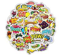 SetProducts Top Stickers ! Lot de 50 Stickers Texte Onomatopées - Autocollant Top Qualité - Yeah Boom Wow Crack Go Stop Cool - Customisation Ordinateur Portable, Bagages, Moto, vélo… (#50-TEXTES)