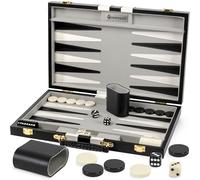 Sets de Backgammon pour Adultes - Jeu de Plateau en Cuir PU Noir de 15 Pouces - Jeu de Voyage Classique pour 2 Joueurs avec 32 Pièces, Dés et Gobelets