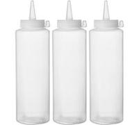 HENDI Flacon distributeur, set de 3 bouteilles à condiments et à sauces, réutilisable, recipient à presser, ketchup, moutarde, huiles, vinaigrettes, mousses, 0,7L, ø70x(H)240mm, transparent, PE, PP