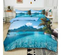 Sets de Housse Couette en Coton Microfibre 220x240 cm Piscine De L'Île Bleue Parure de Lit 1/2 Personnes pour lit avec Fermeture Éclair, Housse de Couette avec 2 Taies d'oreiller