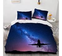 Sets de Housse Couette en Microfibre 200x200 Avion 3D Ultra Doux Hypoallergique Parure de lit Aurore avec Fermeture à glissière cachée avec 2 d‘Oreiller 50x75 Adultes Ado