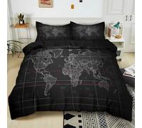 Sets de Housse de Couette 140x200 cm Carte du Monde en Noir et Blanc Parure de lit Adulte 1/2 Personnes Réversible Polyester Coton Housse de Couette avec 2 Taies d'oreiller