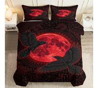 Sets de Housse de Couette 220x240 cm 2 Personnes Gothique Corbeau | Parure de Lit Enfants Adultes Sombre Nordique Mythologie, Ensemble de literie Douce Microfibre Linge de Lit
