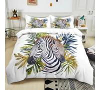 Sets de Housse de Couette 220x240 cm Plante zèbre Aquarelle Parure de lit Adulte 1/2 Personnes Réversible Polyester Coton Housse de Couette avec 2 Taies d'oreiller