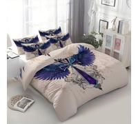 Sets de Housse de Couette 240x260 cm Ailes Ange Totem Beige Clair Parure de lit Adulte 1/2 Personnes Réversible Polyester Coton Housse de Couette avec 2 Taies d'oreiller