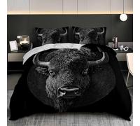 Sets de Housse de Couettes 140x200 cm Motif de Bison Abstrait 3-pièces Parure de Lit, Jeu de literie 1 Personnes Noir Housse de Couette Doux en Hypoallergique Microfibre avec Fermeture Éclair
