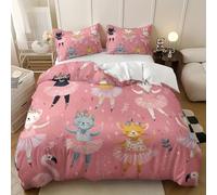 Sets de Housse de Couettes 200x200 cm avec 2 Taies d'Oreillers RéSumé Animaux ThèMe du Ballet Parure de lit pour 2 Personnes, 3-pièces Rose Parure de Lit Doux Hypoallergique pour Ado Fille Femme
