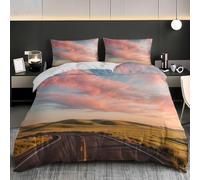 Sets de Housse de Couettes 240x220 cm Paysage Naturel 2 Taies d'Oreillers | Parure de lit Paysage De La Route Des Prairies pour 2 Personnes, 3-pièces Parure de Lit Doux Hypoallergique pour Adultes