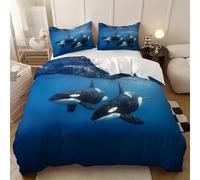 Sets de Housse de Couettes 90x190 cm avec 2 Taies d'Oreillers OcéAn Animaux Orque Parure de lit pour 1 Personnes, 3-pièces Bleu Foncé Parure de Lit Doux Hypoallergique pour Enfant Fille Femme